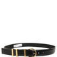 Black Classic Leather Gold Tone Buckle Belt