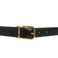 Black Leather Double Wrap Metal Buckle Belt