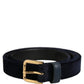 Dark Blue Velvet Gold Tone Metal Buckle Belt