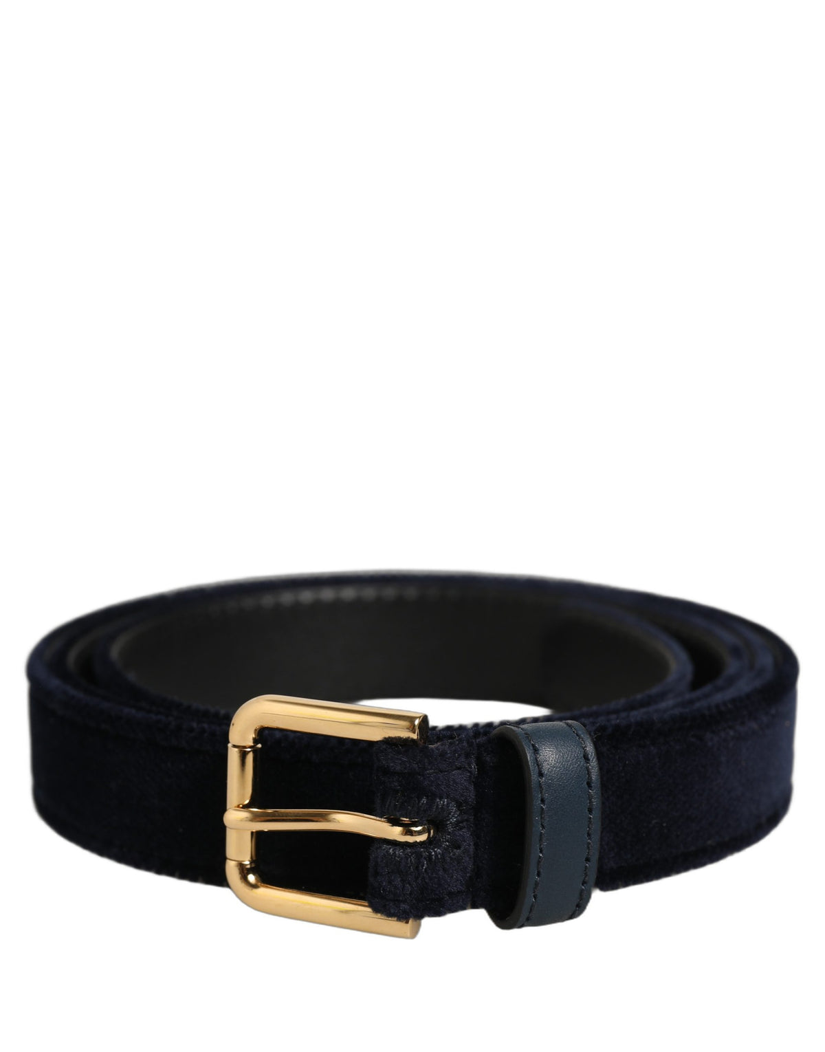 Dark Blue Velvet Gold Tone Metal Buckle Belt