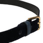 Dark Blue Velvet Gold Tone Metal Buckle Belt