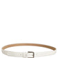 White Leather Silver Tone Metal Buckle Belt
