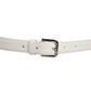 White Leather Silver Tone Metal Buckle Belt