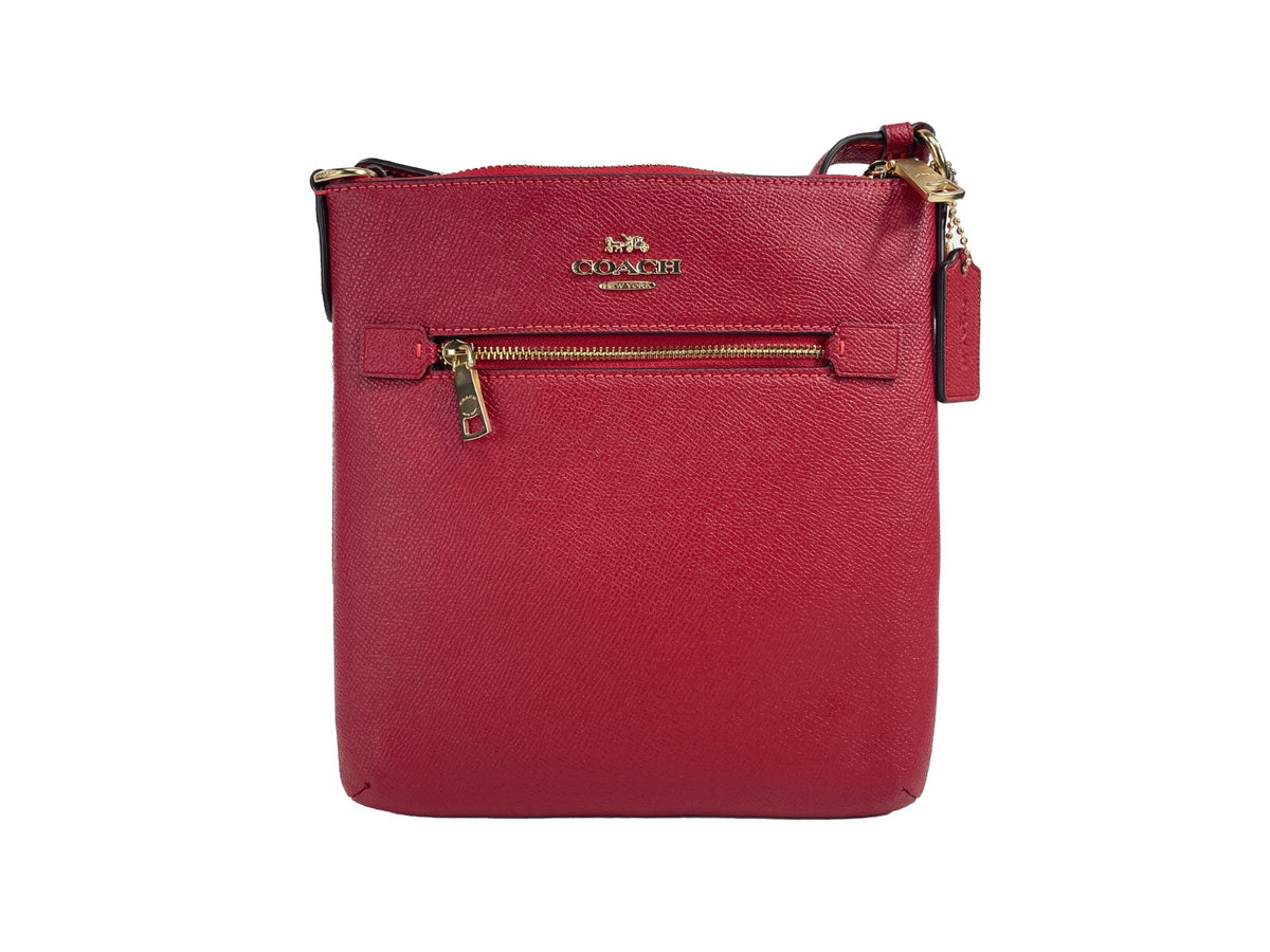 Coach Women'S Mini Rowan Top Zip File Crossbody Bag In Crossgrain Leather (Red)