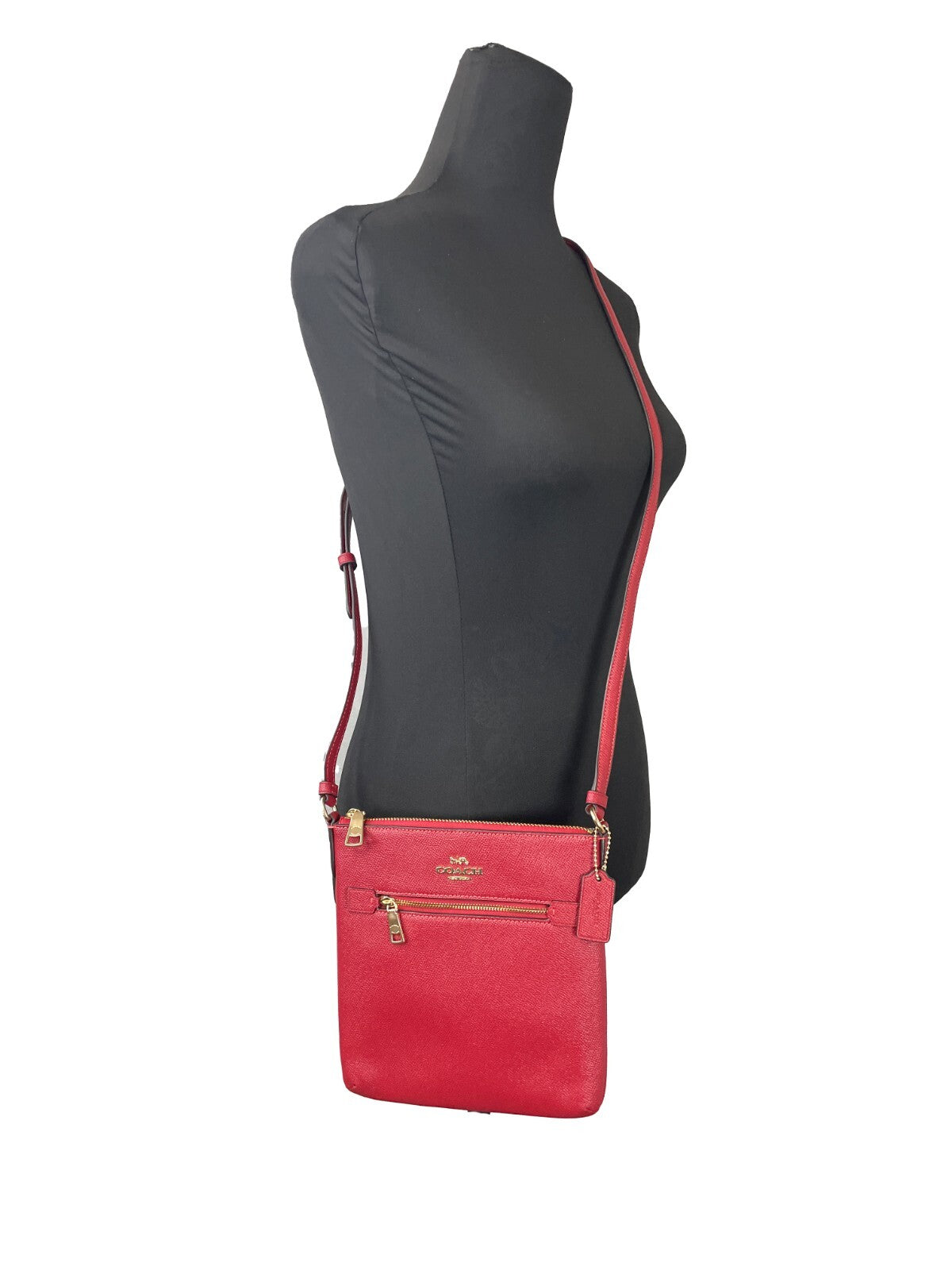 Coach Women'S Mini Rowan Top Zip File Crossbody Bag In Crossgrain Leather (Red)