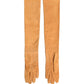 Tan Genuine Leather Suede Elbow Length Gloves