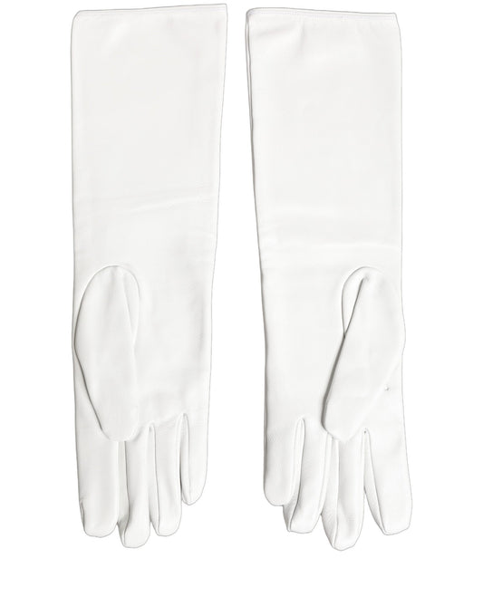 White Genuine Leather Embossed DG Logo Gloves