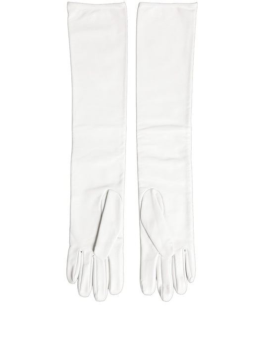 White Genuine Leather Embossed DG Logo Gloves