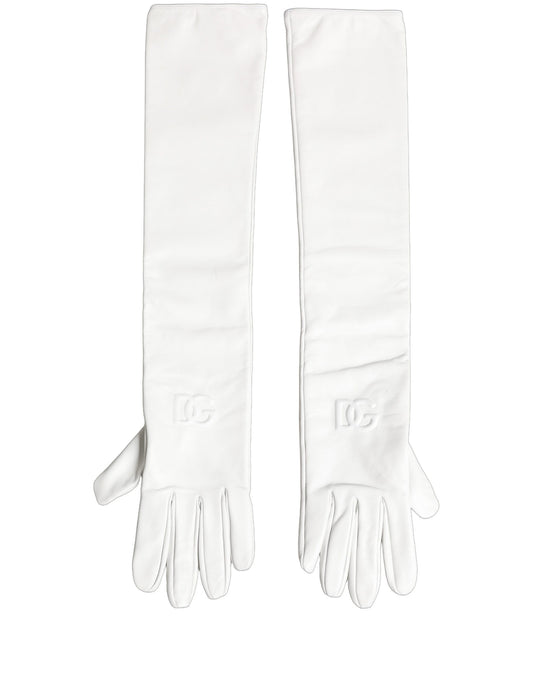 White Genuine Leather Embossed DG Logo Gloves