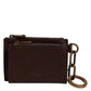 Brown Leather Logo Embossed Key Chain Coin Purse Wallet