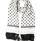 White Black Polka Dot Fringed Shawl Scarf