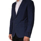 Dark Blue Flax Men Single Breasted Jacket