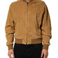 Beige Leather Perforated Full Zip Men Jacket