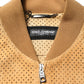 Beige Leather Perforated Full Zip Men Jacket