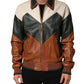 Multicolored Leather Full Zip Men Jacket