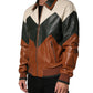 Multicolored Leather Full Zip Men Jacket