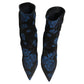 Black Blue Floral Stretch Sock Boots Shoes