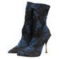 Black Blue Floral Stretch Sock Boots Shoes