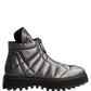 Silver Leather Quilted Men Ankle Boots Shoes