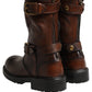 Brown Leather Mid Calf Biker Boots Shoes