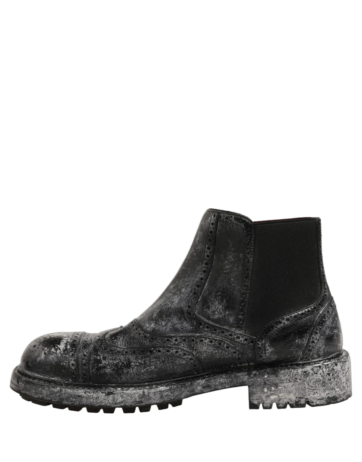 Black Gray Leather Ankle Chelsea Boots Shoes