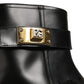 Black Leather Buckle Mid Calf Boots Shoes