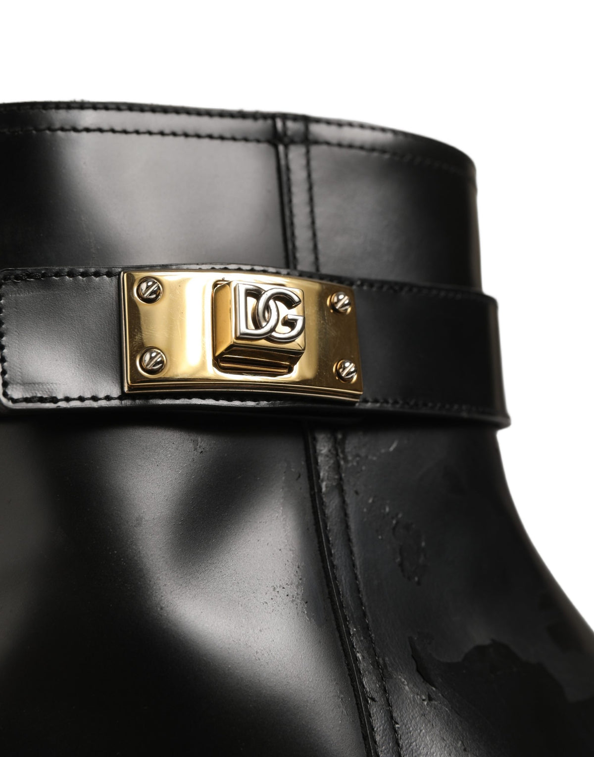 Black Leather Buckle Mid Calf Boots Shoes