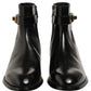 Black Leather Buckle Mid Calf Boots Shoes
