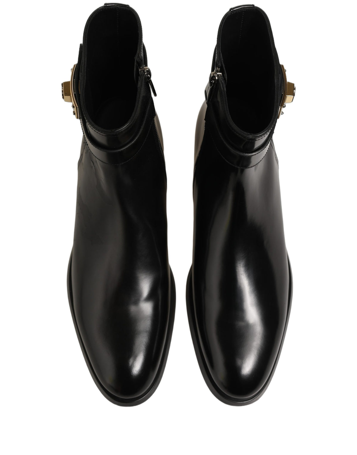 Black Leather Buckle Mid Calf Boots Shoes