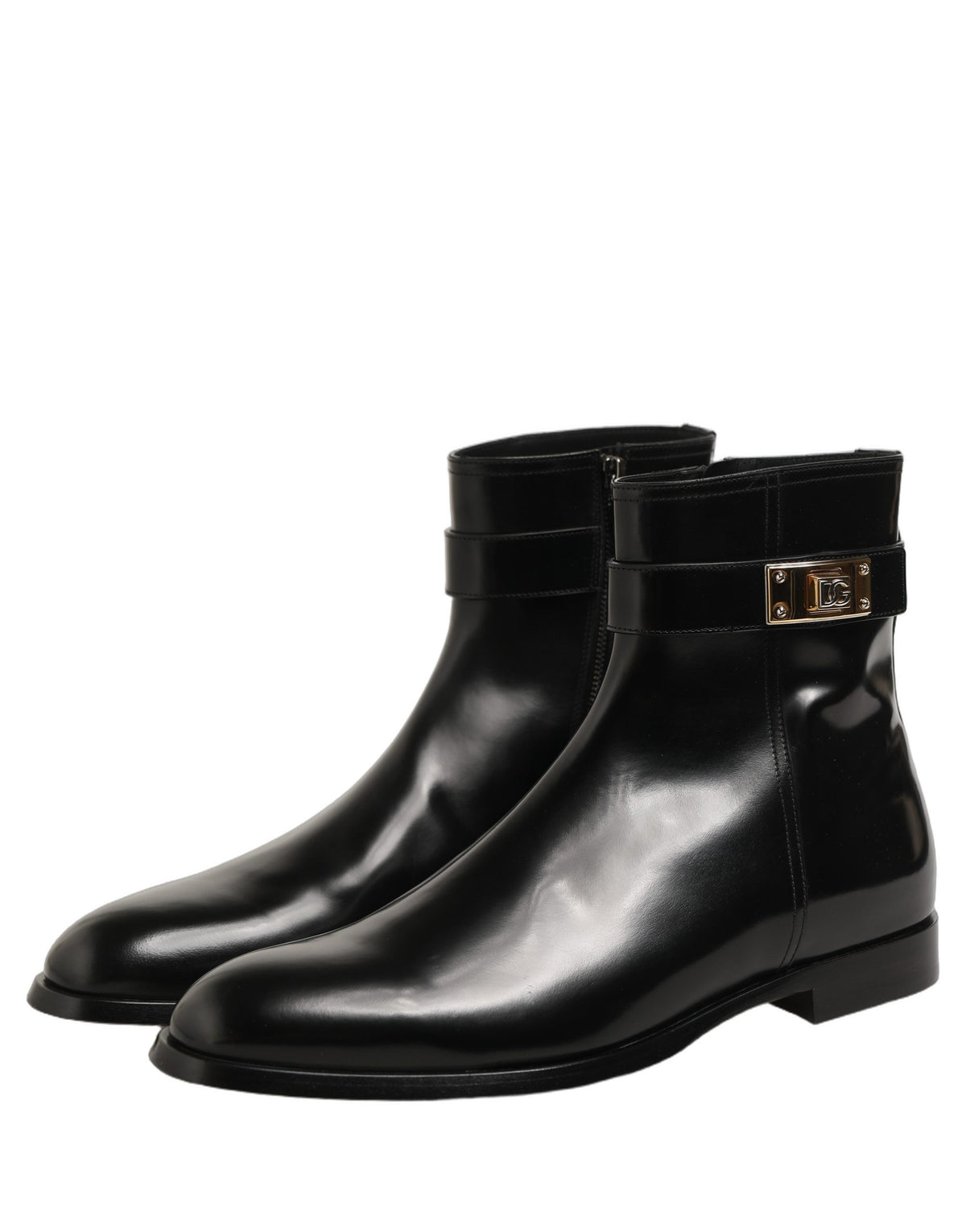 Black Leather Buckle Mid Calf Boots Shoes