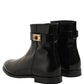 Black Leather Buckle Mid Calf Boots Shoes