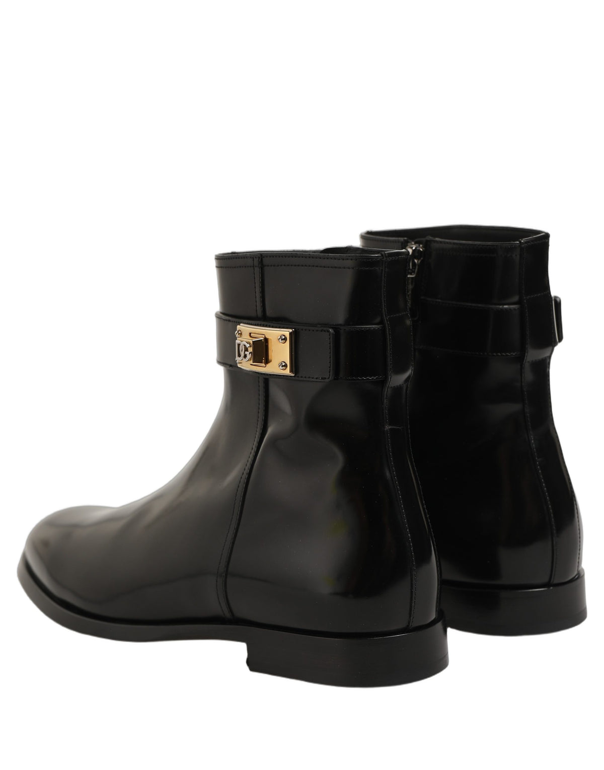 Black Leather Buckle Mid Calf Boots Shoes
