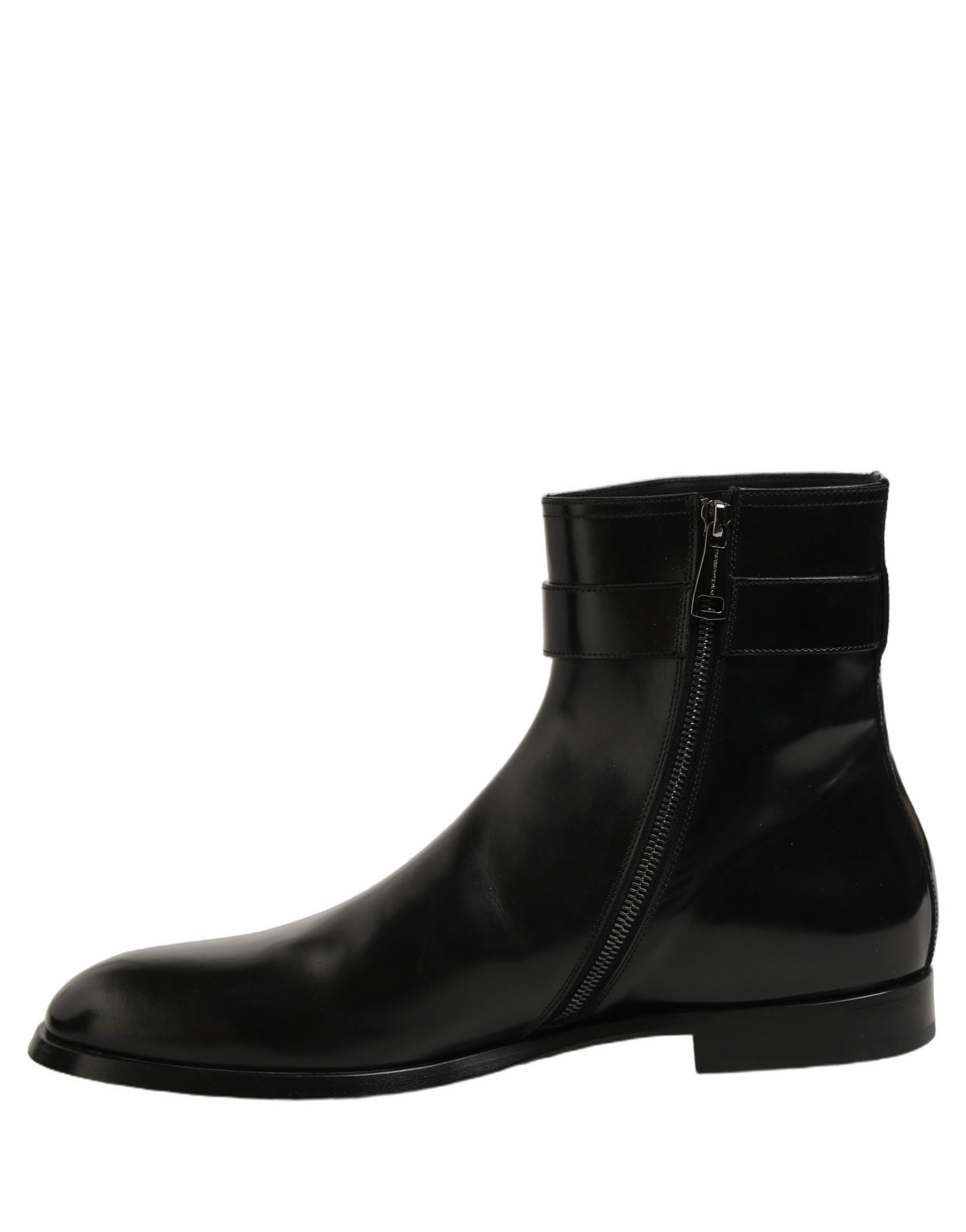 Black Leather Buckle Mid Calf Boots Shoes