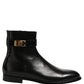 Black Leather Buckle Mid Calf Boots Shoes