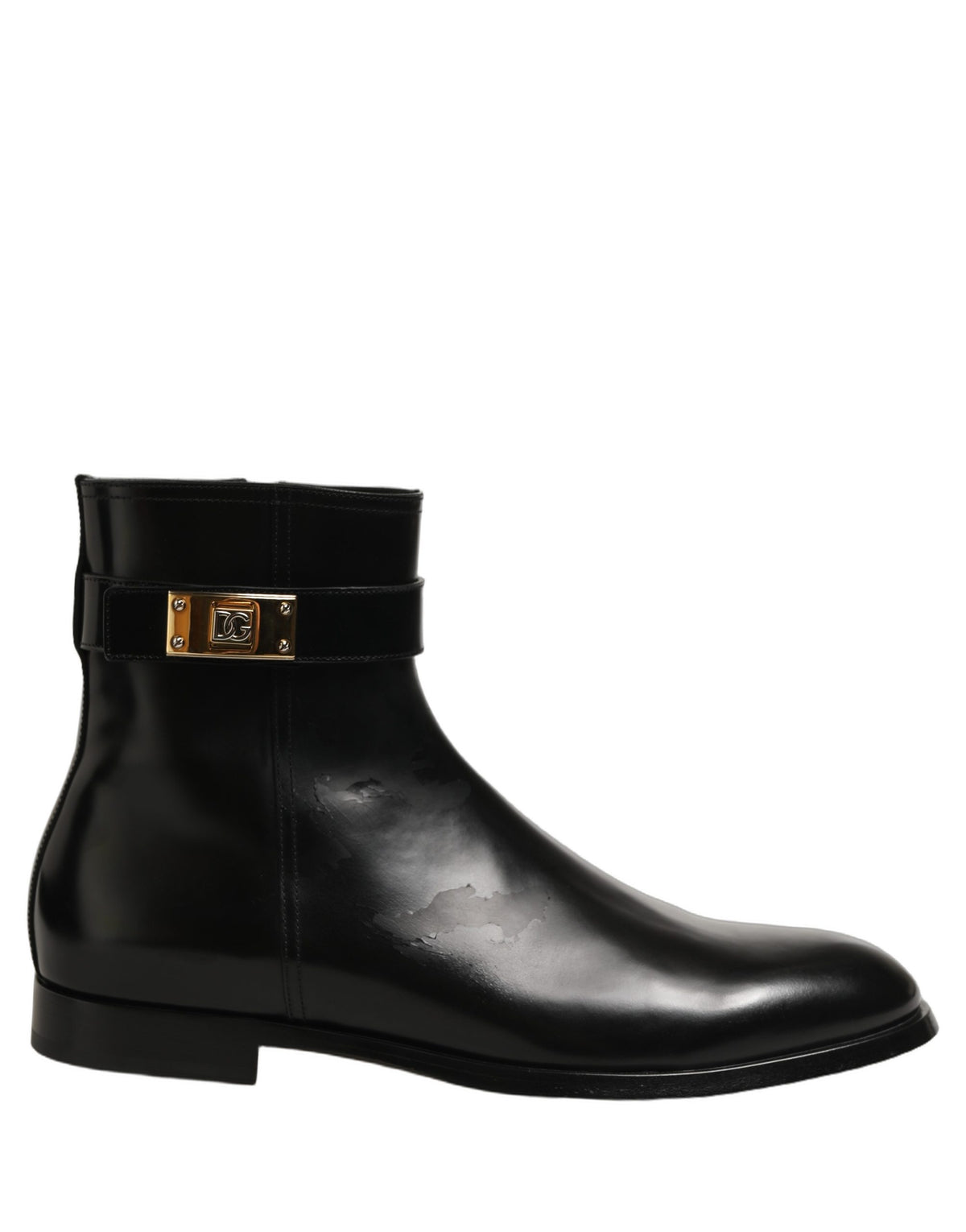Black Leather Buckle Mid Calf Boots Shoes