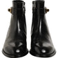 Black Leather Buckle Mid Calf Boots Men Shoes
