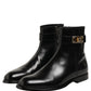 Black Leather Buckle Mid Calf Boots Men Shoes