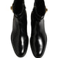 Black Leather Buckle Mid Calf Boots Shoes