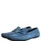 Blue Calfskin Leather Driver Loafers Shoes