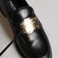 Black Leather Logo Plaque Loafers Shoes