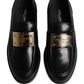 Black Leather Logo Plaque Loafers Shoes