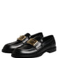 Black Leather Logo Plaque Loafers Shoes