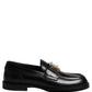 Black Leather Logo Plaque Loafers Shoes
