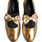 Metallic Gold Leather Flats Loafers Shoes