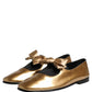 Metallic Gold Leather Flats Loafers Shoes