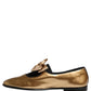 Metallic Gold Leather Flats Loafers Shoes