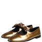Metallic Gold Leather Flats Loafers Shoes
