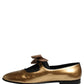 Metallic Gold Leather Flats Loafers Shoes
