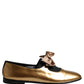 Metallic Gold Leather Flats Loafers Shoes