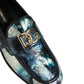 Metallic Blue Silver Leather DG Loafers Shoes